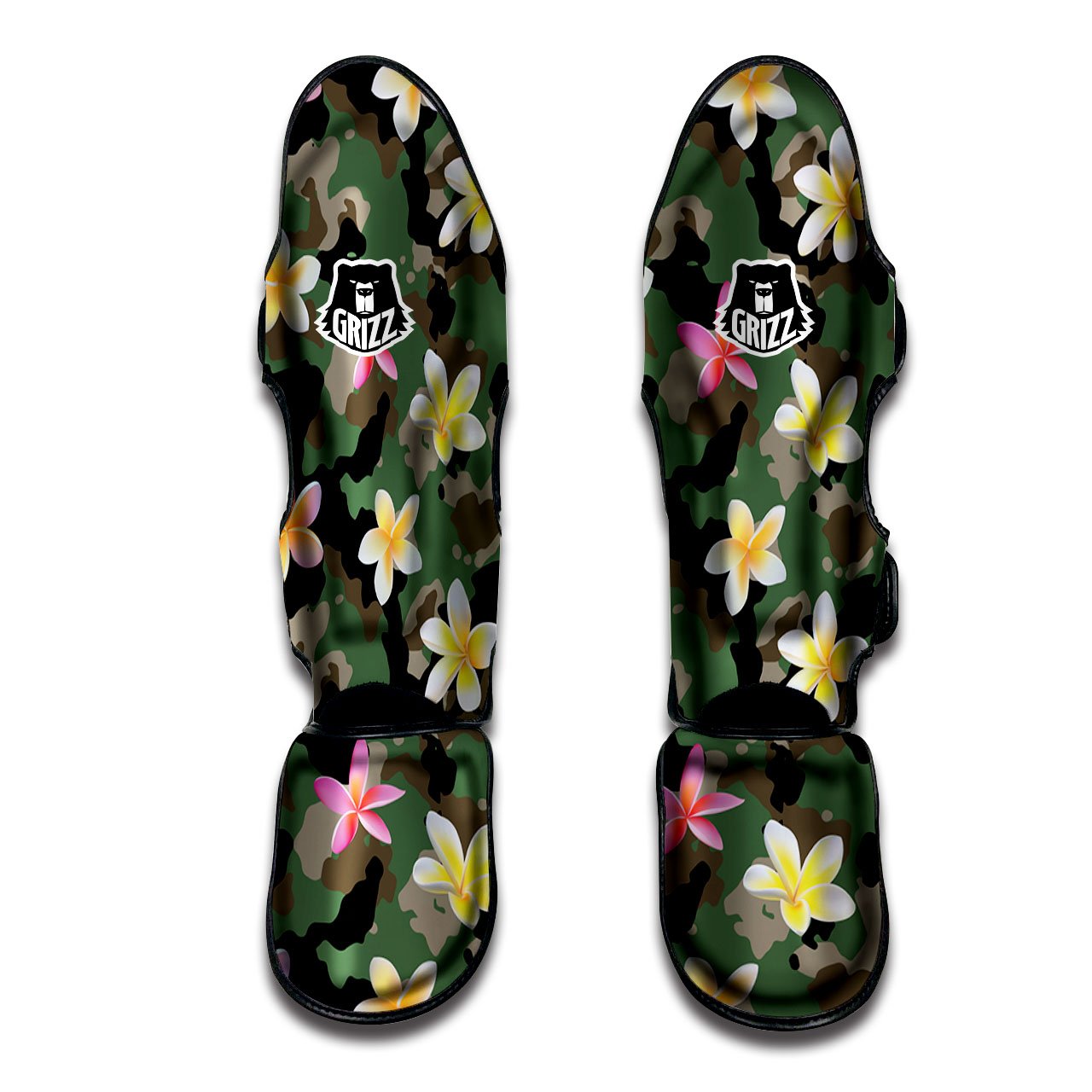 Camo Flower Military Green Print Pattern Muay Thai Shin Guards-grizzshop