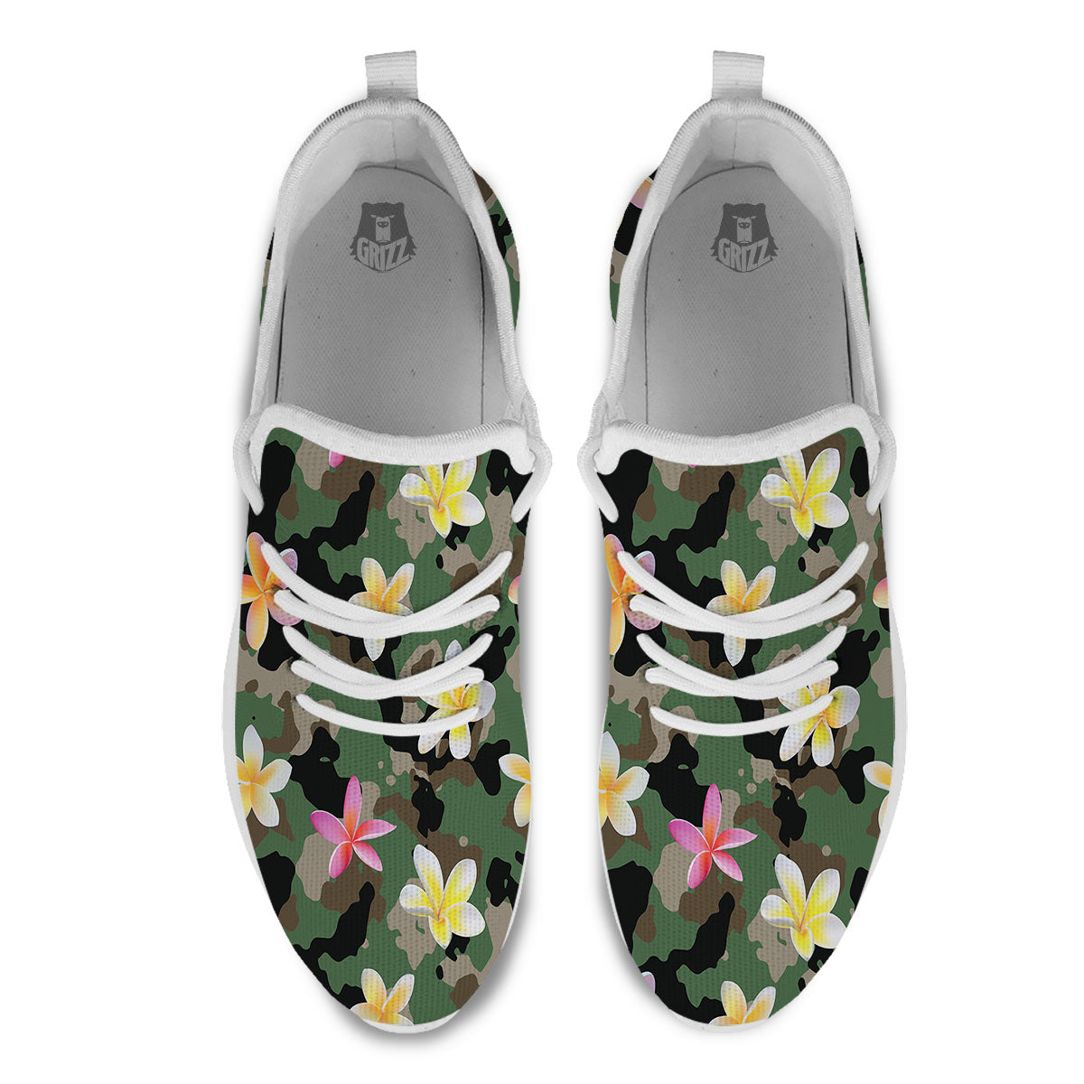 Camo Flower Military Green Print Pattern White Athletic Shoes-grizzshop