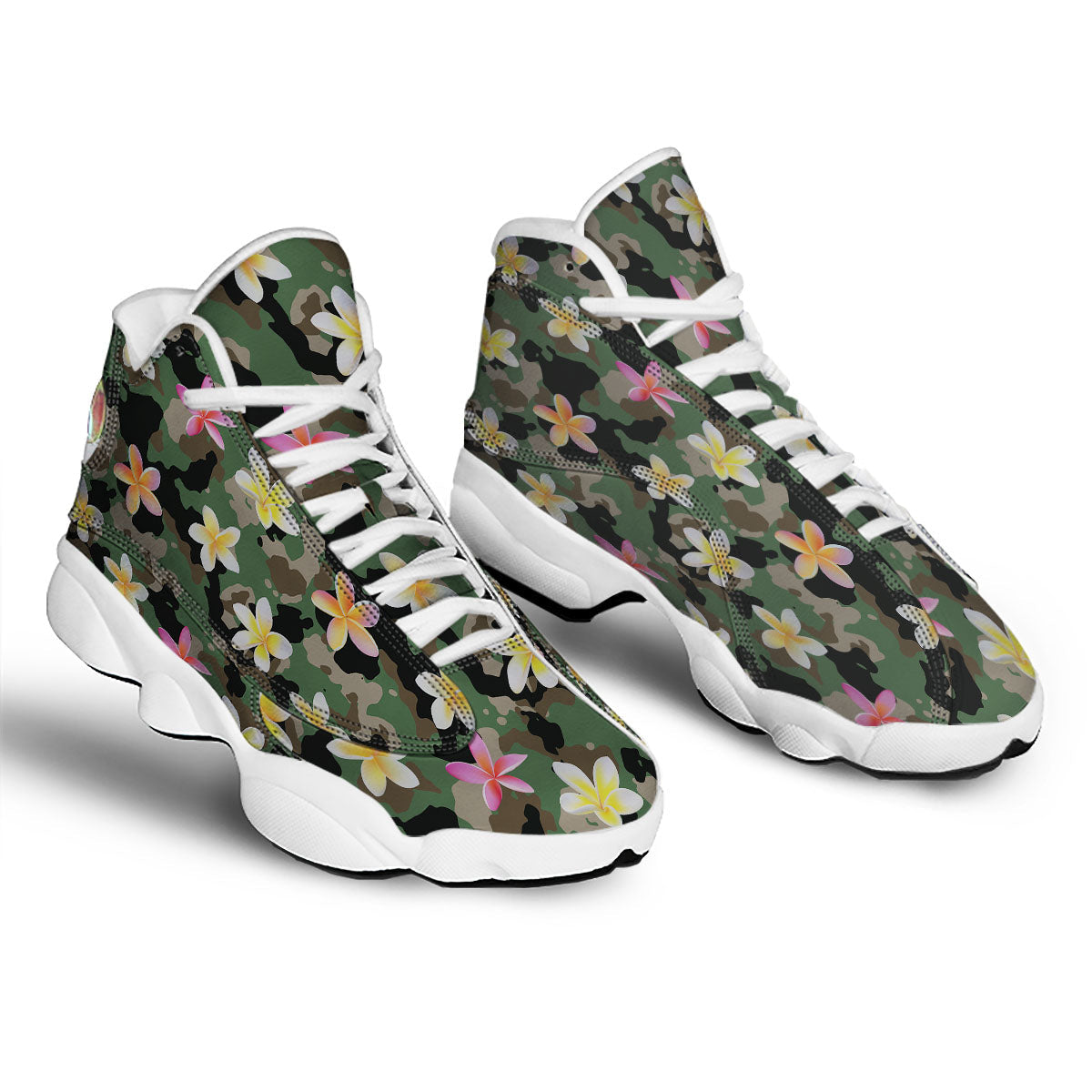 Camo Flower Military Green Print Pattern White Basketball Shoes-grizzshop