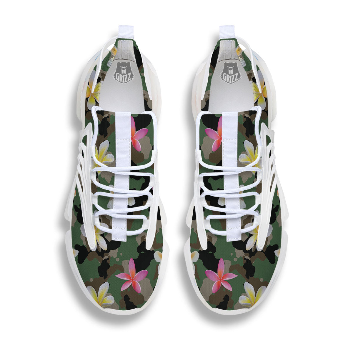 Camo Flower Military Green Print Pattern White Gym Shoes-grizzshop