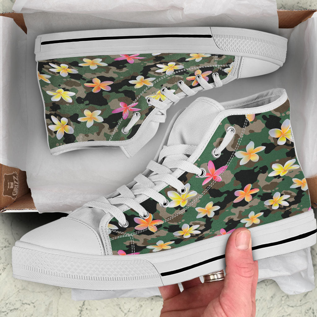 Camo Flower Military Green Print Pattern White High Top Shoes-grizzshop