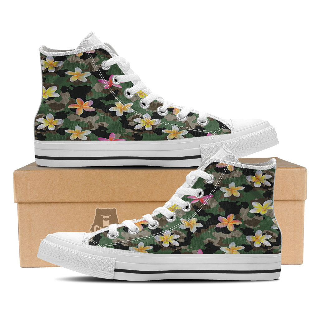 Camo Flower Military Green Print Pattern White High Top Shoes-grizzshop
