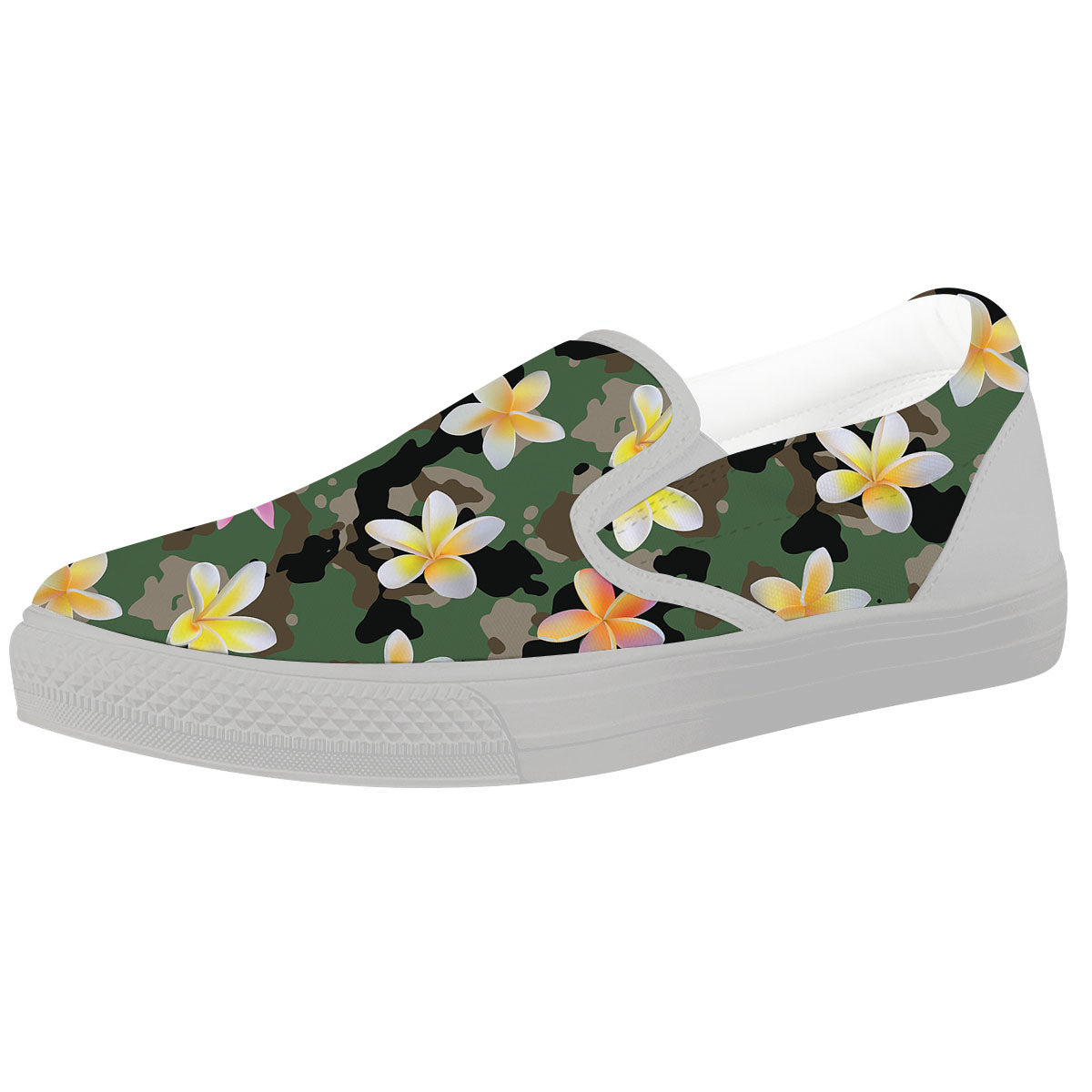 Camo Flower Military Green Print Pattern White Slip On Shoes-grizzshop