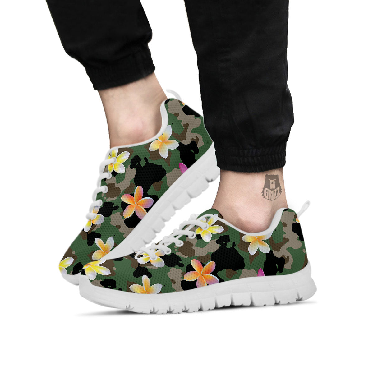 Camo Flower Military Green Print Pattern White Sneaker-grizzshop