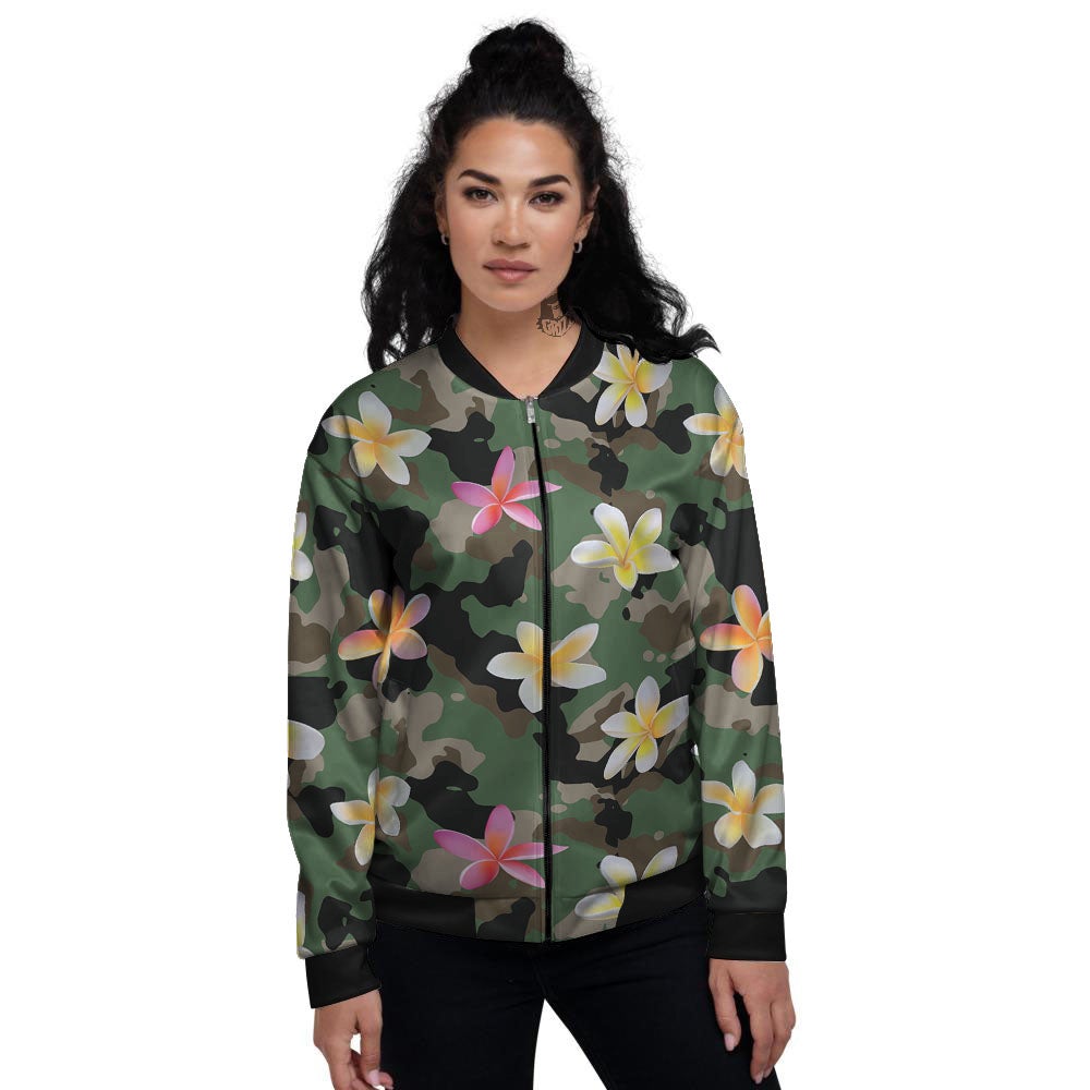 Camo Flower Military Green Print Pattern Women's Bomber Jacket-grizzshop