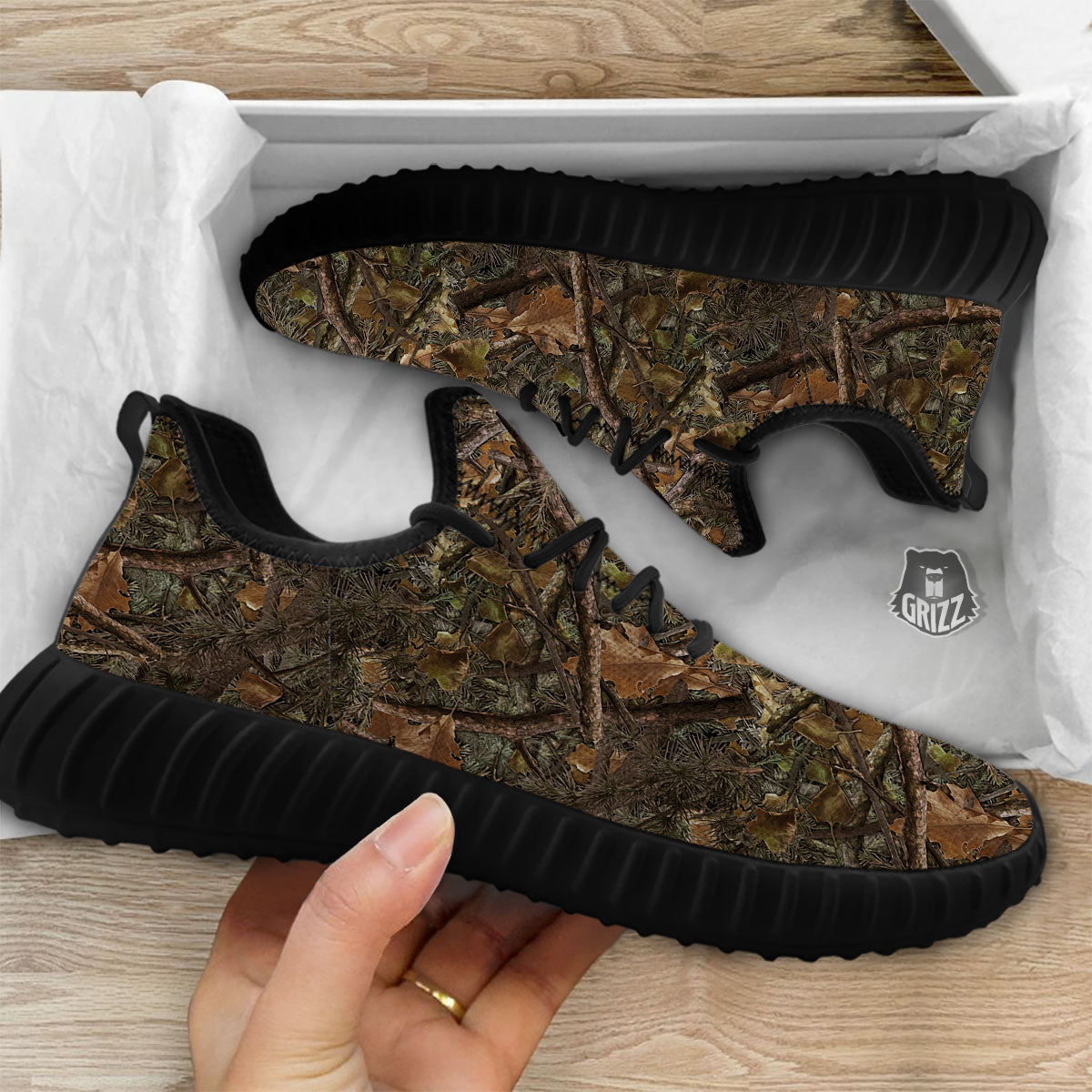 Camo Hunting Print Pattern Black Walking Shoes-grizzshop