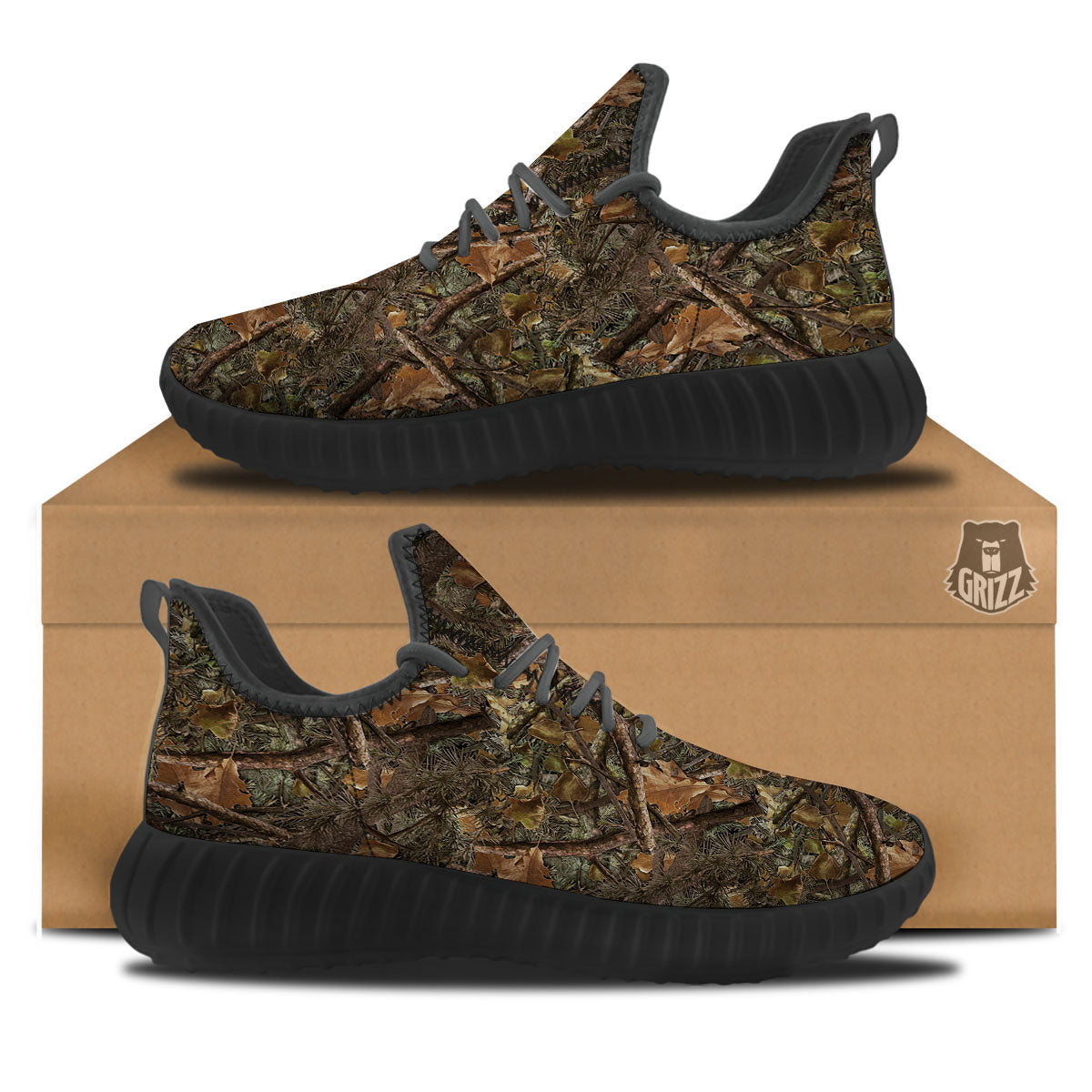 Camo Hunting Print Pattern Black Walking Shoes-grizzshop