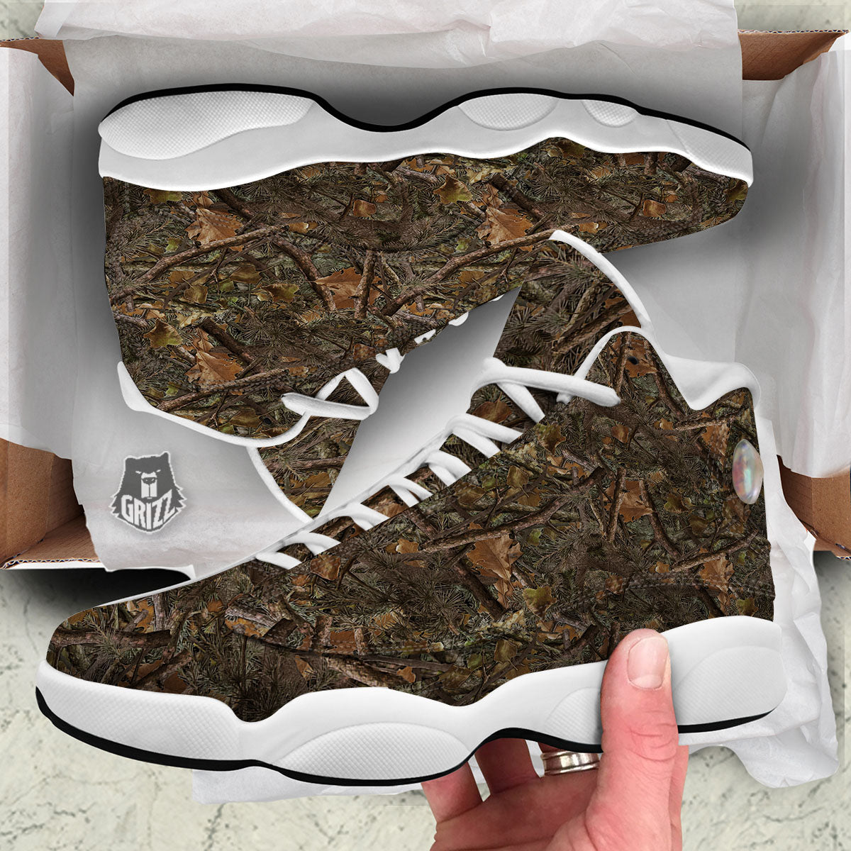 Camo Hunting Print Pattern White Basketball Shoes-grizzshop