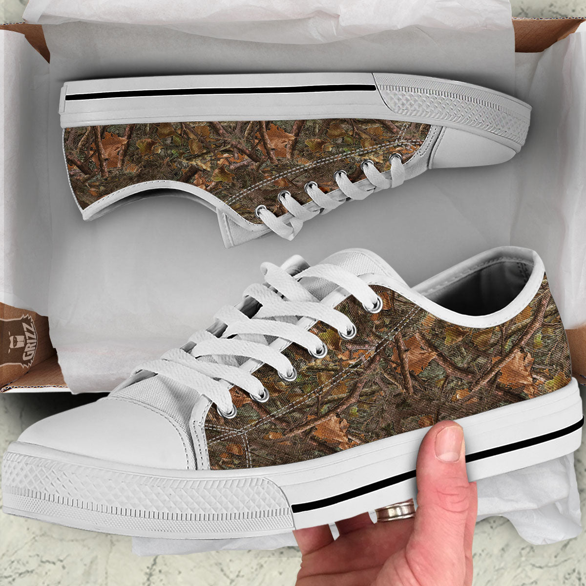 Camo Hunting Print Pattern White Low Top Shoes-grizzshop