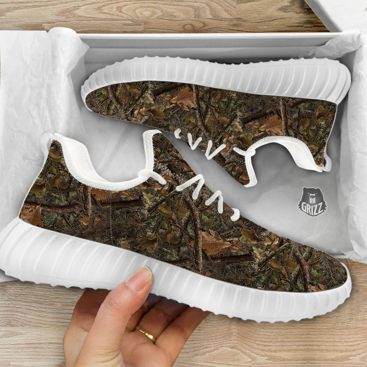 Camo Hunting Print Pattern White Walking Shoes-grizzshop
