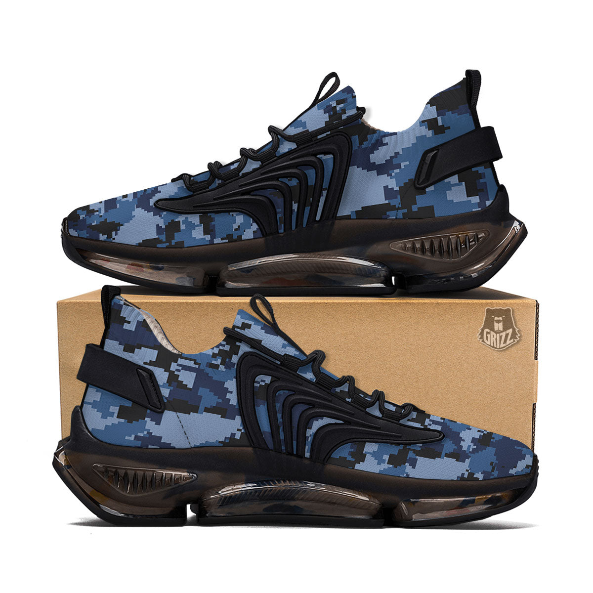 Camo Navy Digital Print Pattern Black Gym Shoes-grizzshop