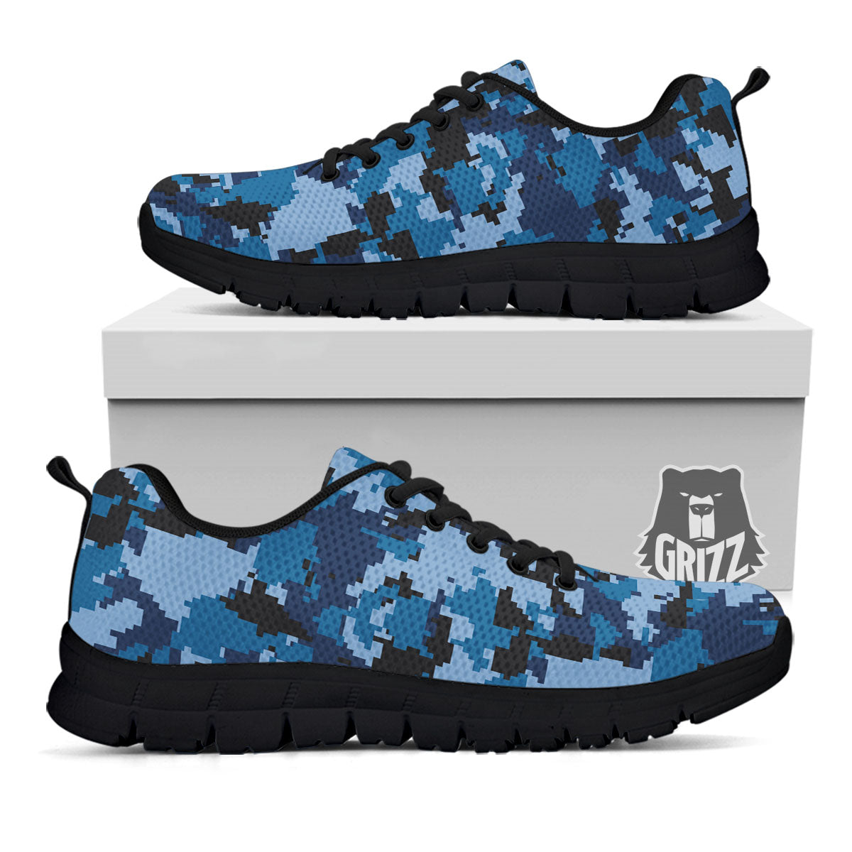 Camo Navy Digital Print Pattern Black Sneaker-grizzshop