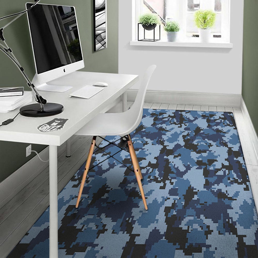 Camo Navy Digital Print Pattern Floor Mat-grizzshop