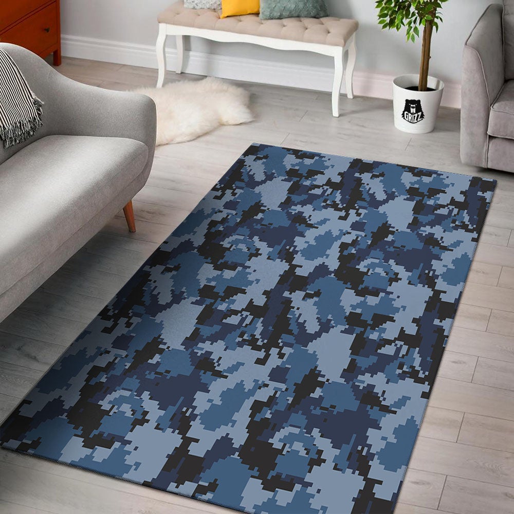 Camo Navy Digital Print Pattern Floor Mat-grizzshop