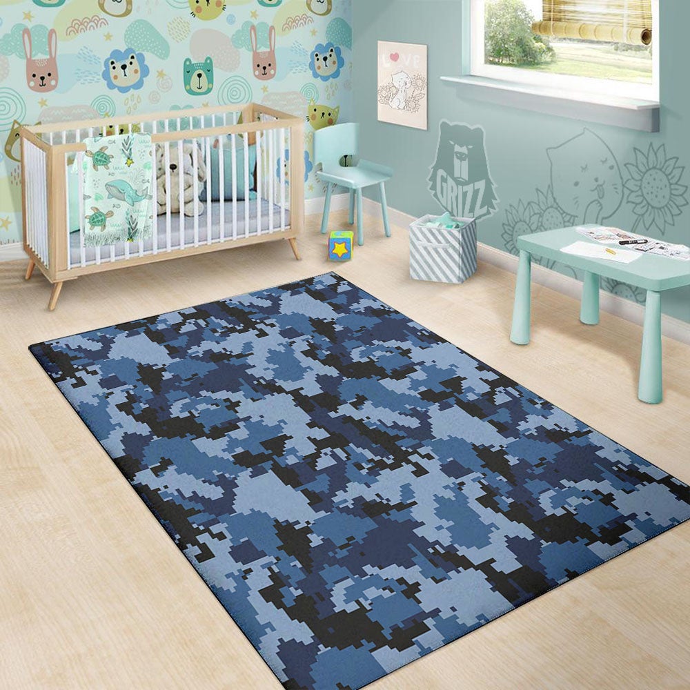 Camo Navy Digital Print Pattern Floor Mat-grizzshop