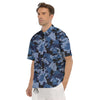 Camo Navy Digital Print Pattern Men's Short Sleeve Shirts-grizzshop