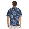 Camo Navy Digital Print Pattern Men's Short Sleeve Shirts-grizzshop