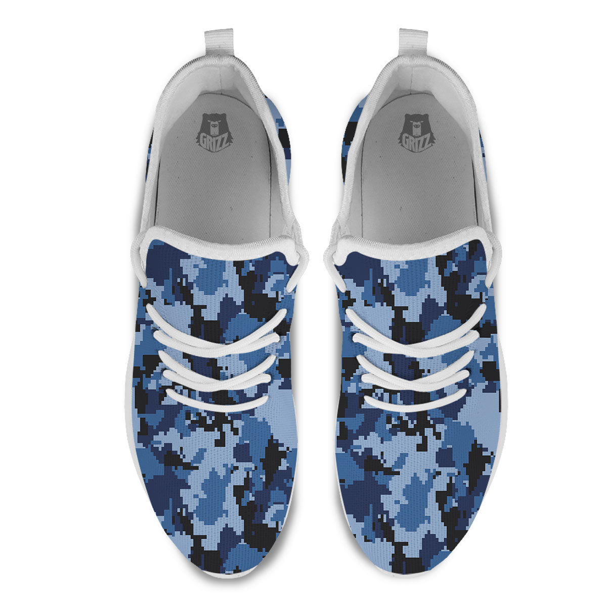 Camo Navy Digital Print Pattern White Athletic Shoes-grizzshop