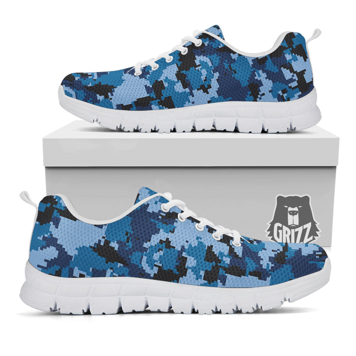 Camo Navy Digital Print Pattern White Sneaker-grizzshop