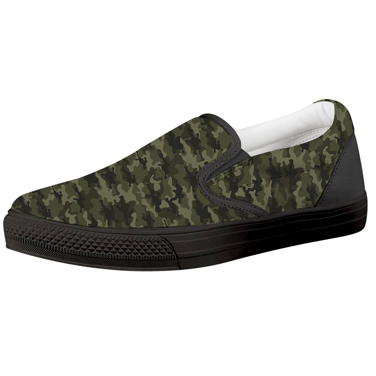 Camouflage Army Green Print Black Slip On Shoes-grizzshop