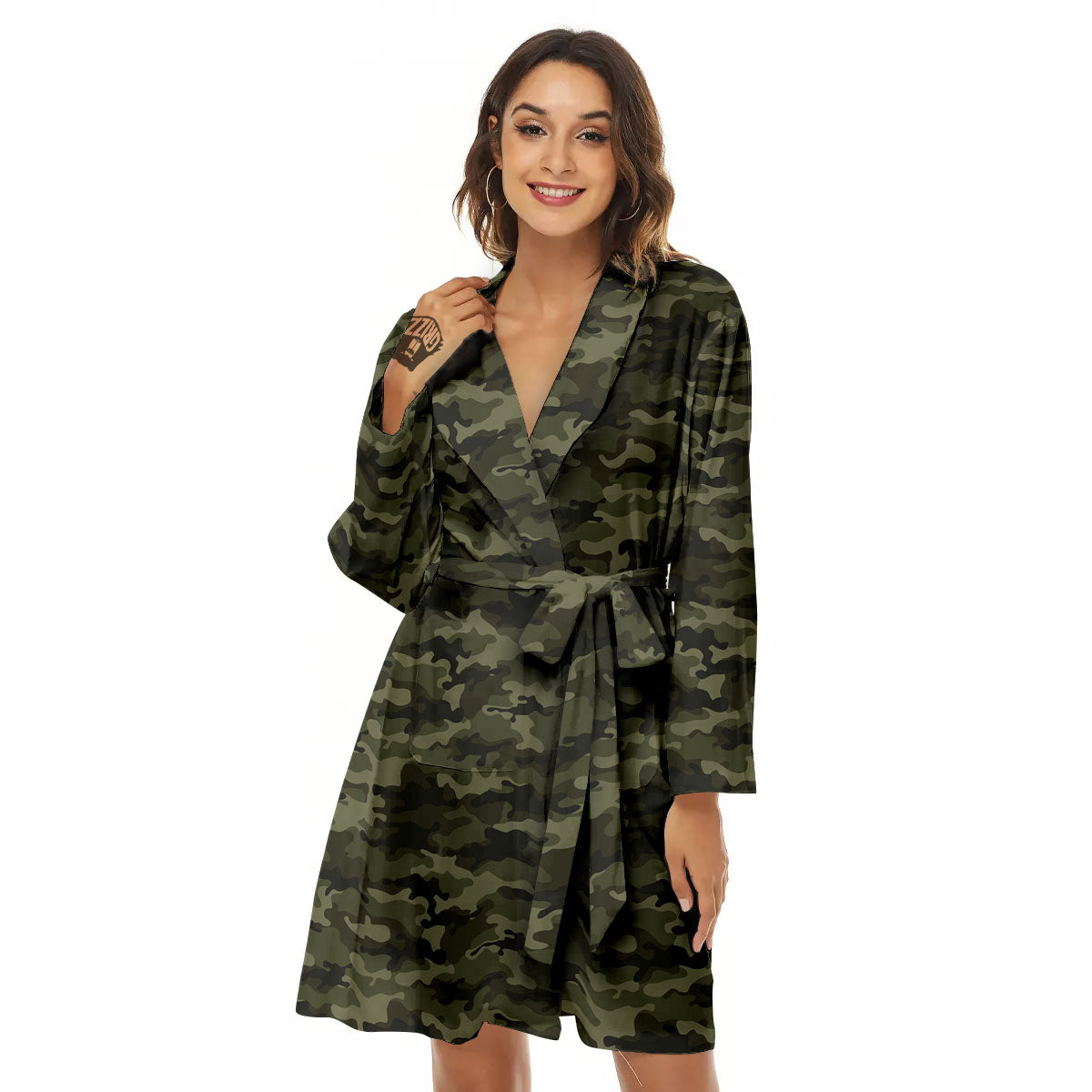 Camouflage Army Green Print Women's Robe-grizzshop