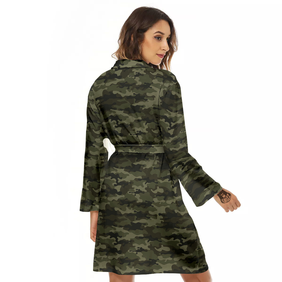 Camouflage Army Green Print Women's Robe-grizzshop