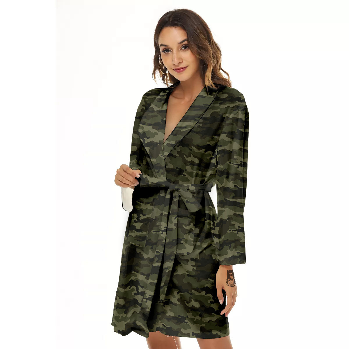 Camouflage Army Green Print Women's Robe-grizzshop