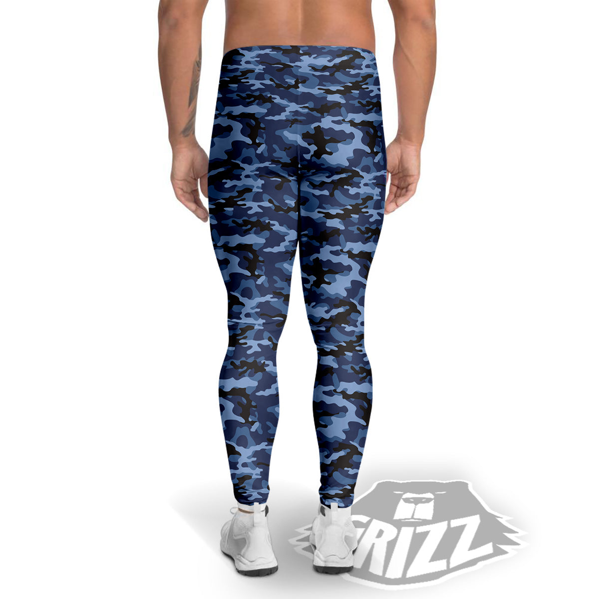 Camouflage Black And Blue Print Men's Leggings-grizzshop