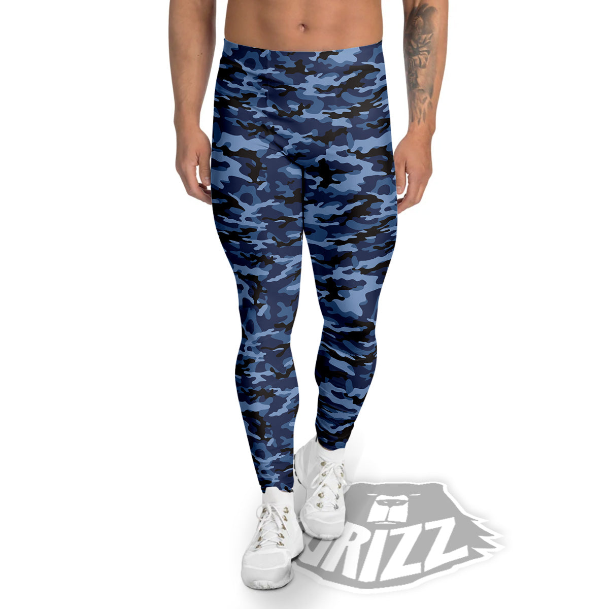 Camouflage Black And Blue Print Men's Leggings-grizzshop