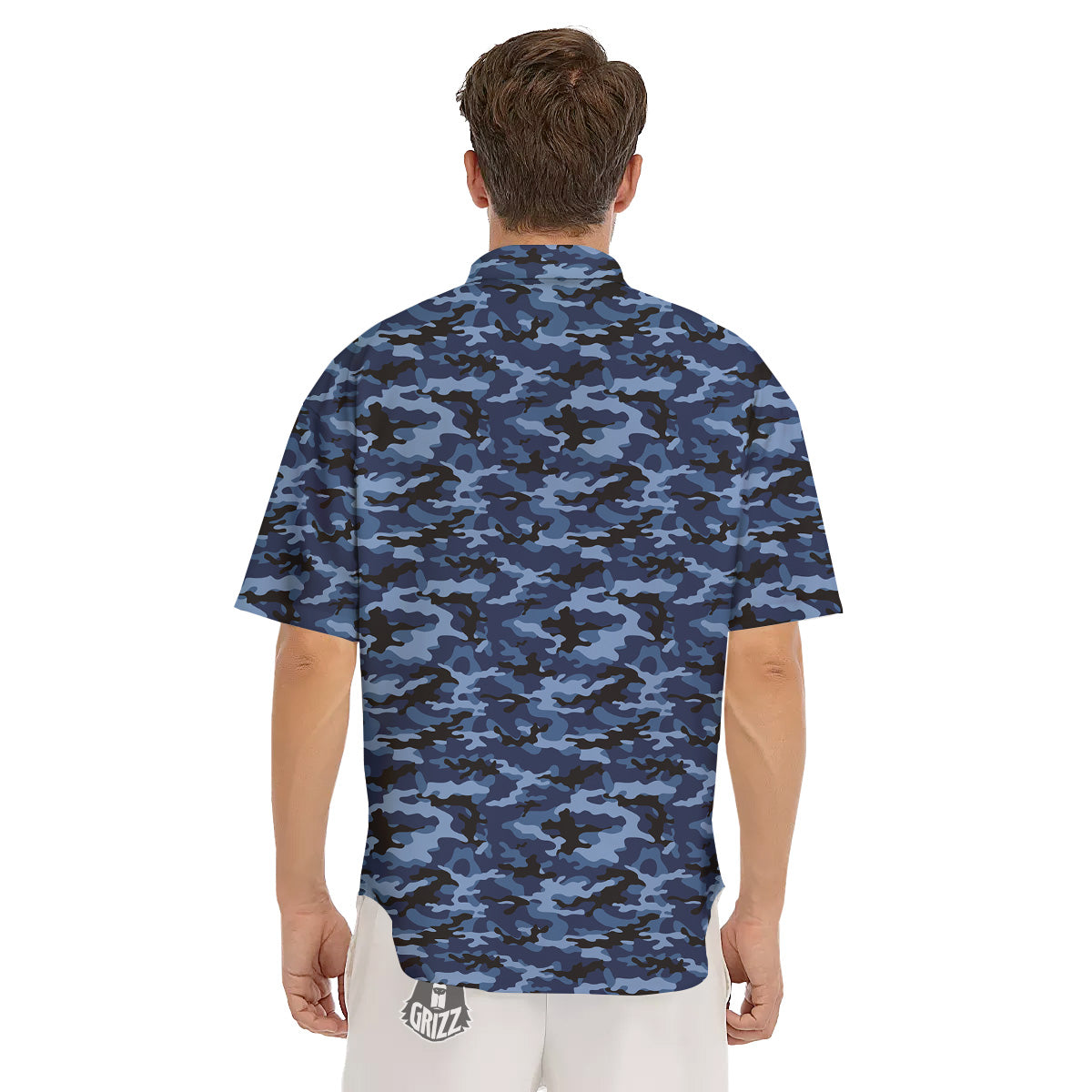 Camouflage Black And Blue Print Men's Short Sleeve Shirts-grizzshop