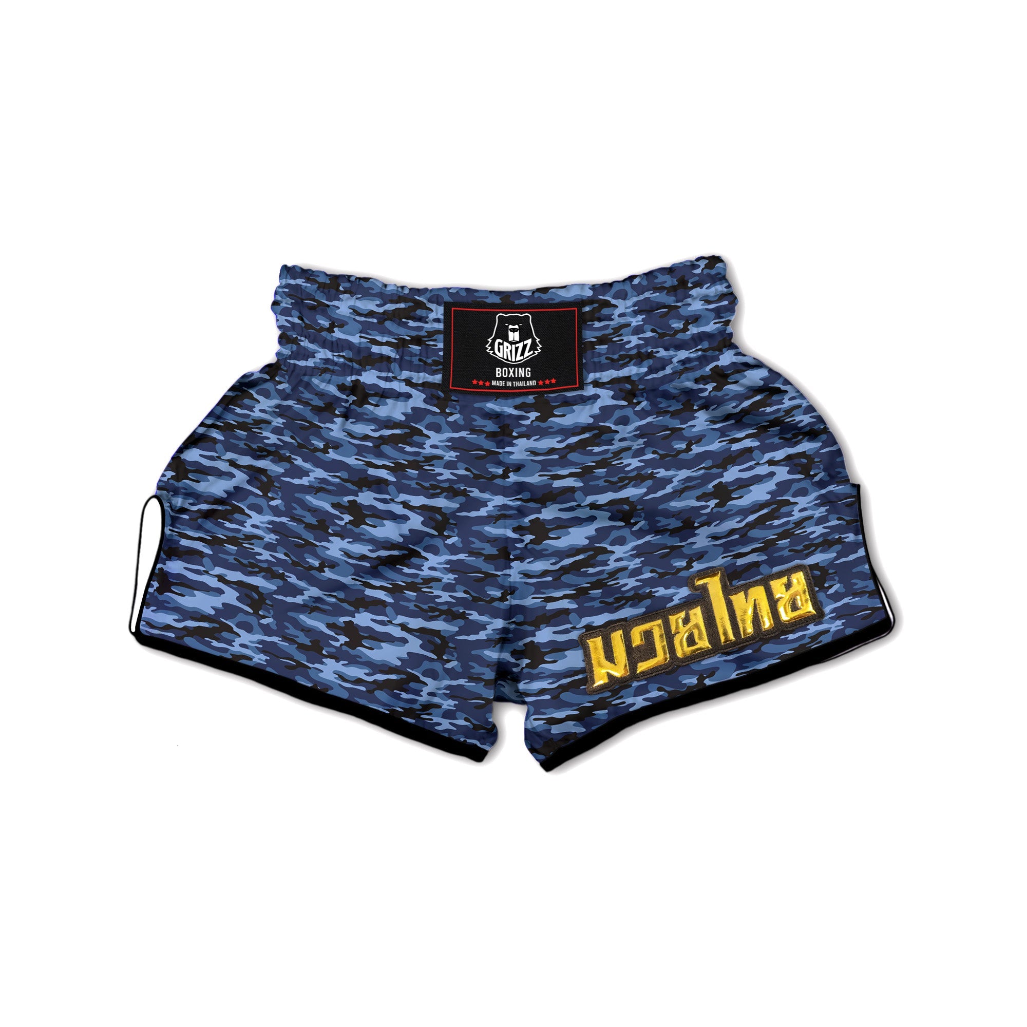 Camouflage Black And Blue Print Muay Thai Boxing Shorts-grizzshop