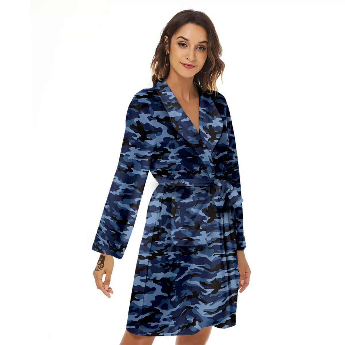 Camouflage Black And Blue Print Women's Robe-grizzshop