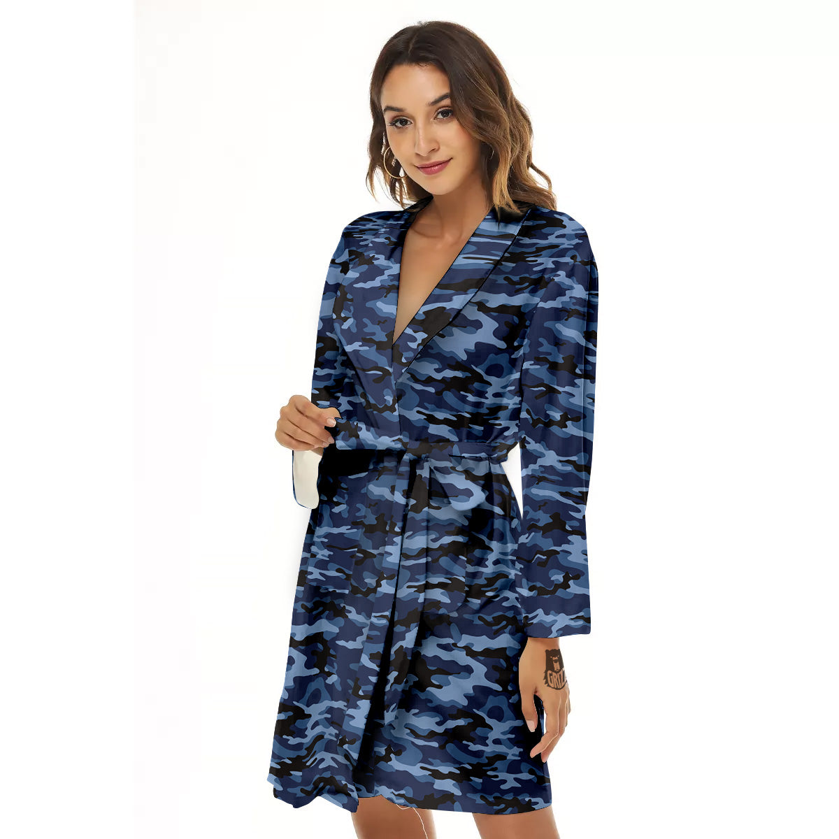 Camouflage Black And Blue Print Women's Robe-grizzshop