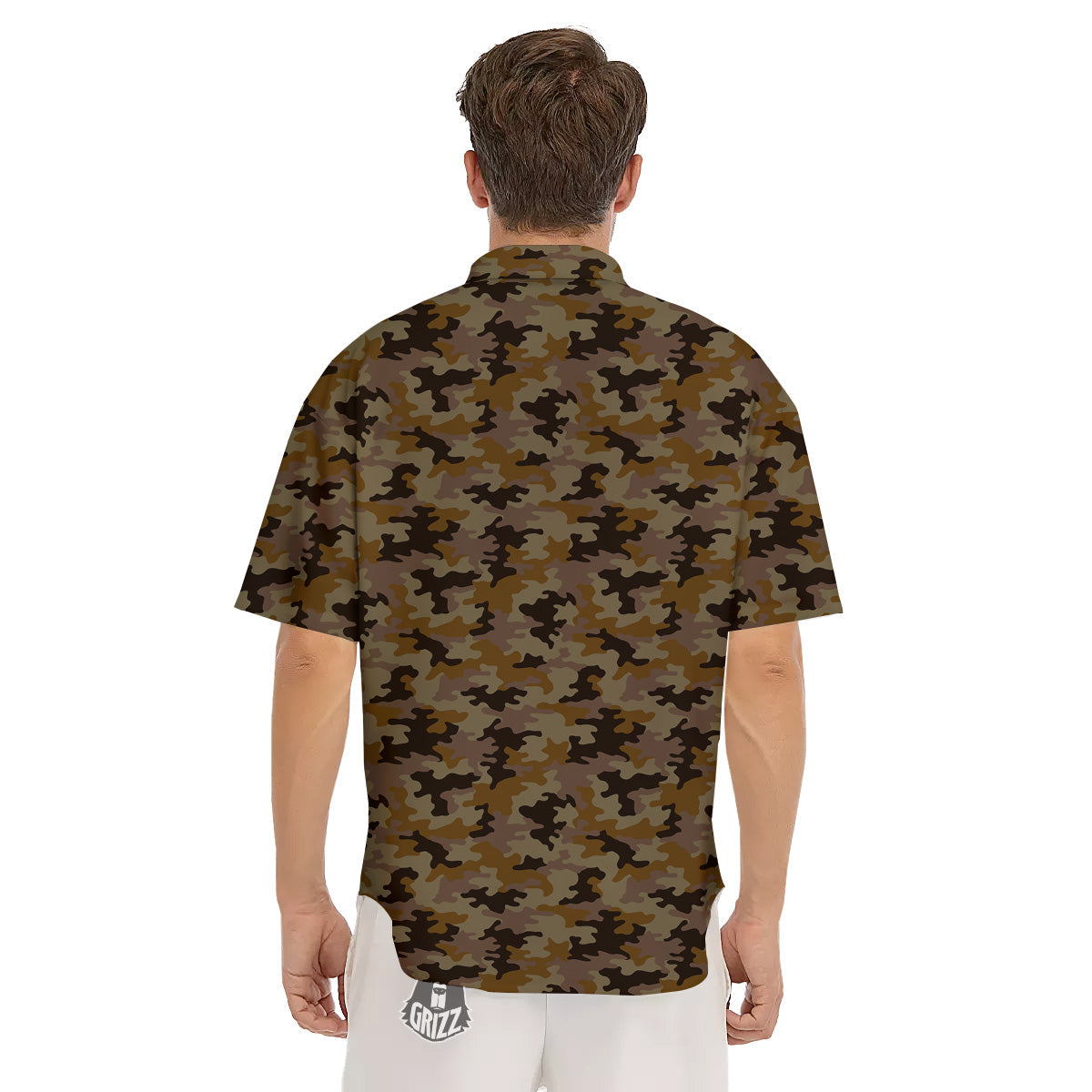 Camouflage Black And Brown Print Men's Short Sleeve Shirts-grizzshop