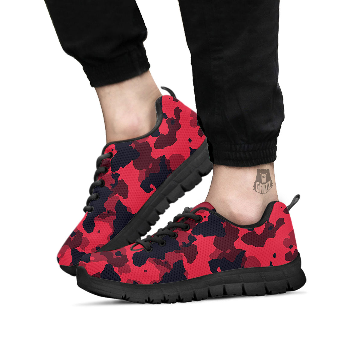 Camouflage Black And Red Print Black Sneaker-grizzshop