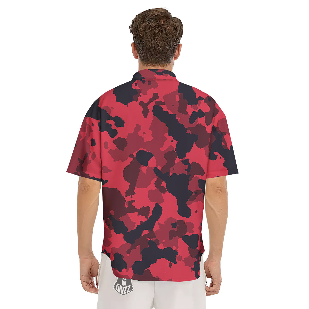 Camouflage Black And Red Print Men's Short Sleeve Shirts-grizzshop