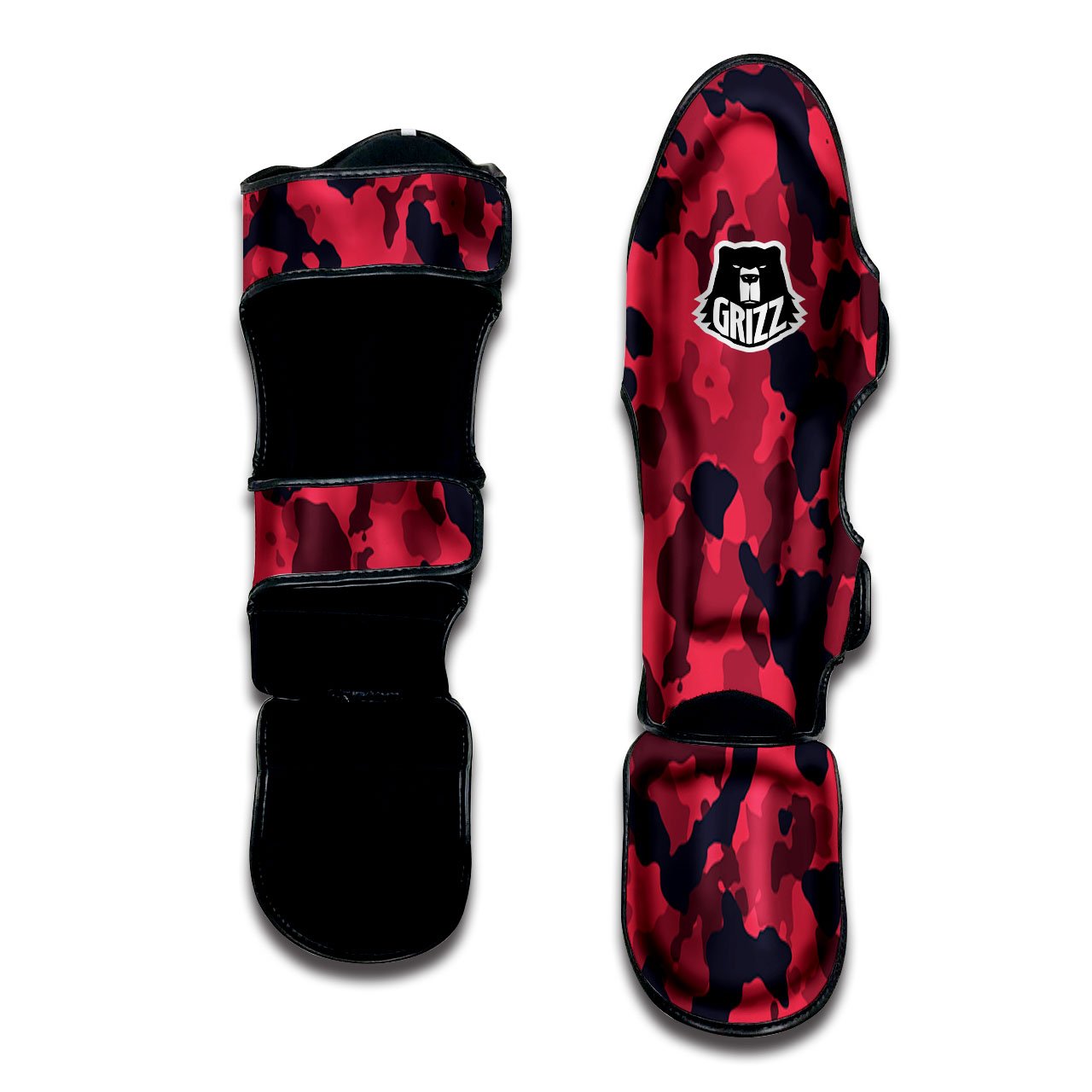 Camouflage Black And Red Print Muay Thai Shin Guards-grizzshop