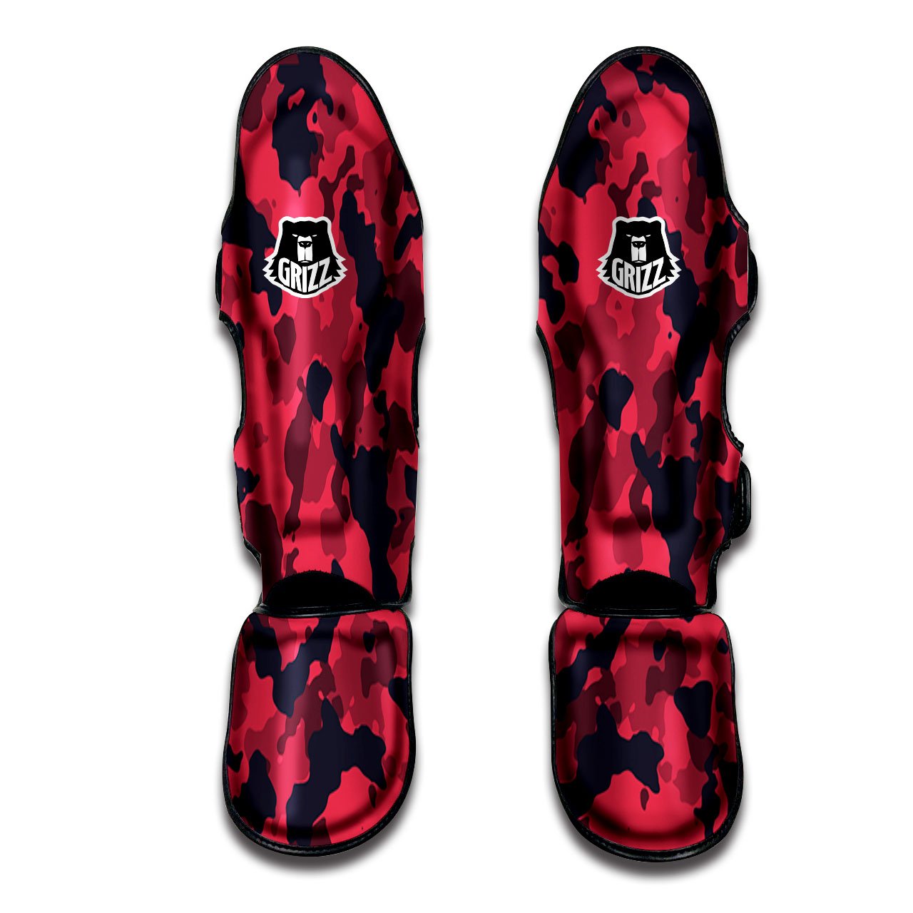 Camouflage Black And Red Print Muay Thai Shin Guards-grizzshop