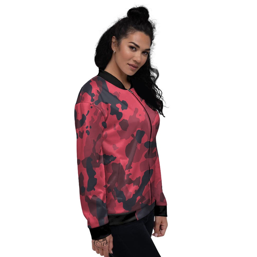 Camouflage Black And Red Print Women's Bomber Jacket-grizzshop