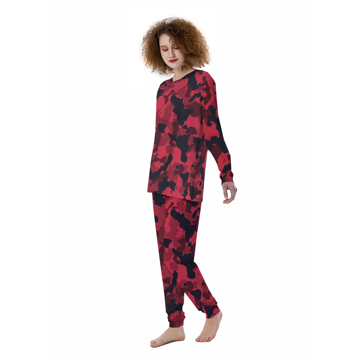 Camouflage Black And Red Print Women's Pajamas-grizzshop