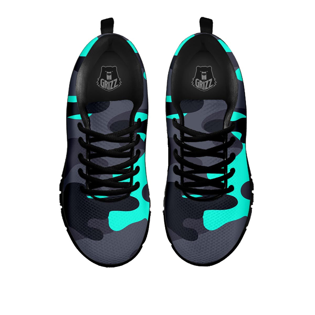 Camouflage Black And Teal Print Black Sneaker-grizzshop