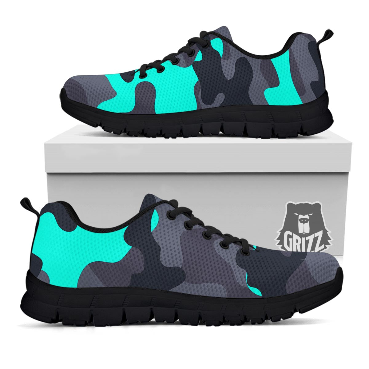 Camouflage Black And Teal Print Black Sneaker-grizzshop