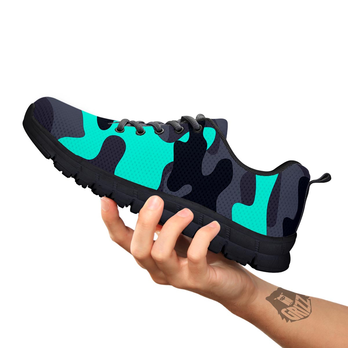 Camouflage Black And Teal Print Black Sneaker-grizzshop