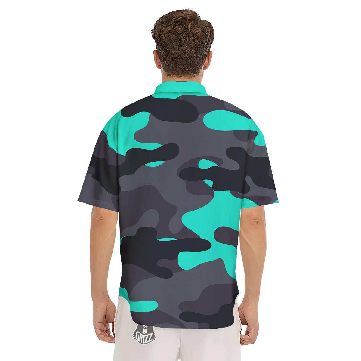 Camouflage Black And Teal Print Men's Short Sleeve Shirts-grizzshop