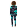 Camouflage Black And Teal Print Women's Pajamas-grizzshop