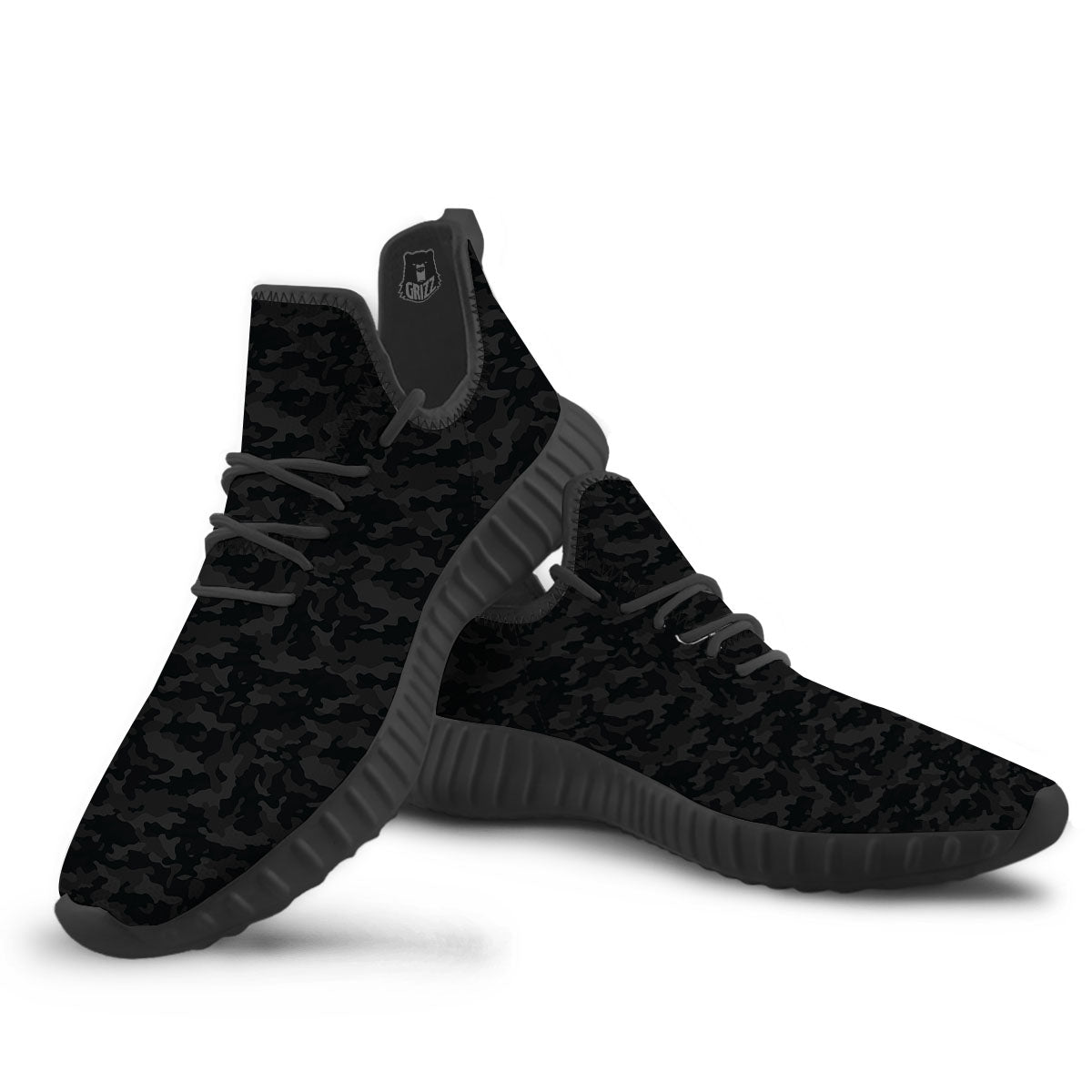 Camouflage Black Print Black Walking Shoes-grizzshop