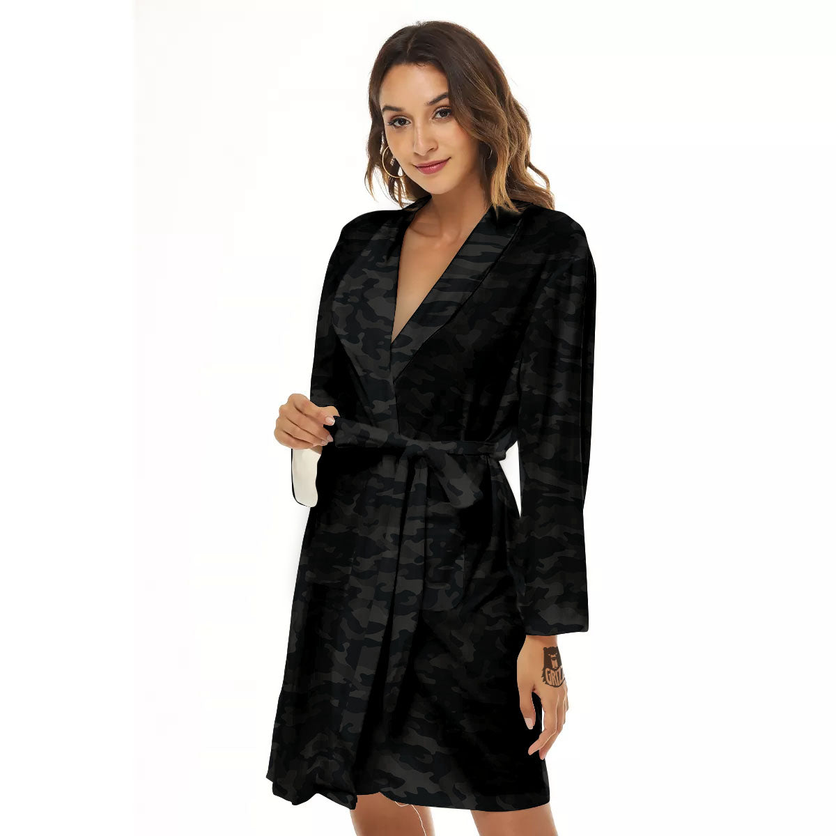 Camouflage Black Print Women's Robe-grizzshop