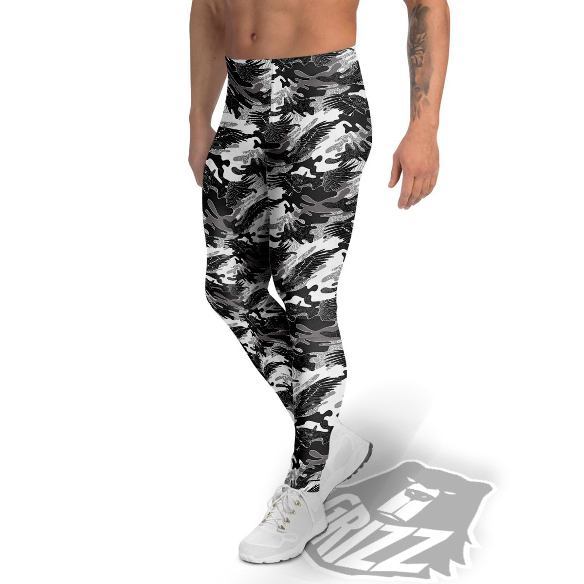 Camouflage Black Wings Print Pattern Men's Leggings-grizzshop