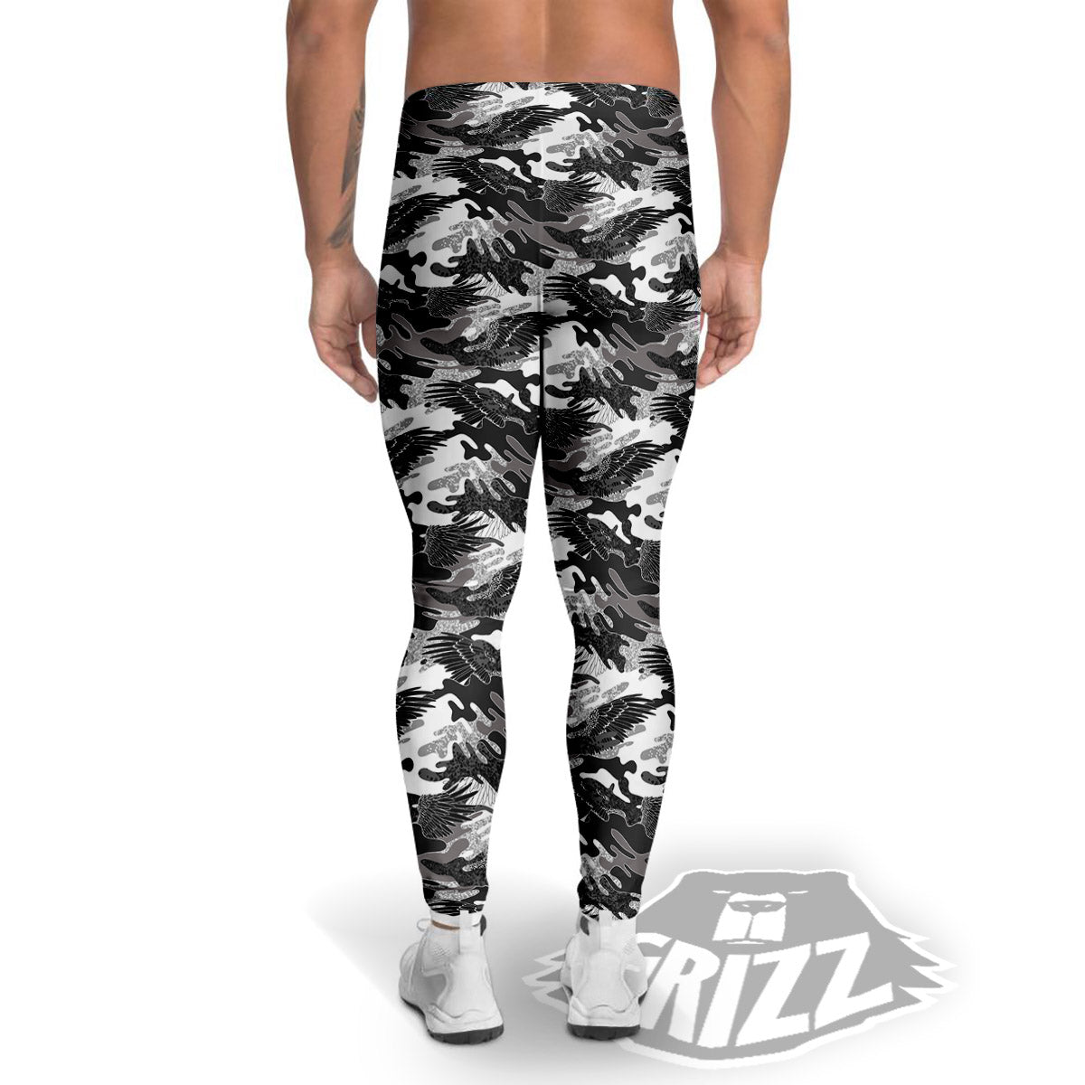 Camouflage Black Wings Print Pattern Men's Leggings-grizzshop