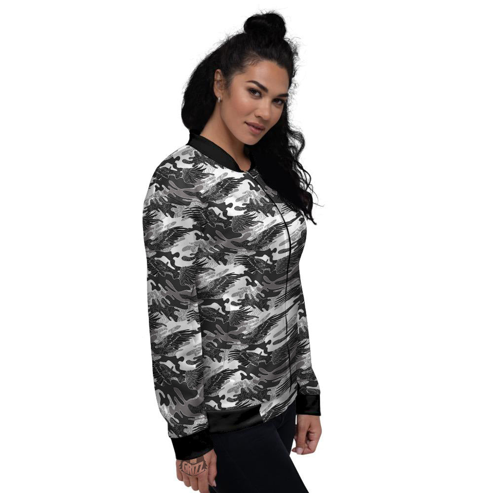 Camouflage Black Wings Print Pattern Women's Bomber Jacket-grizzshop